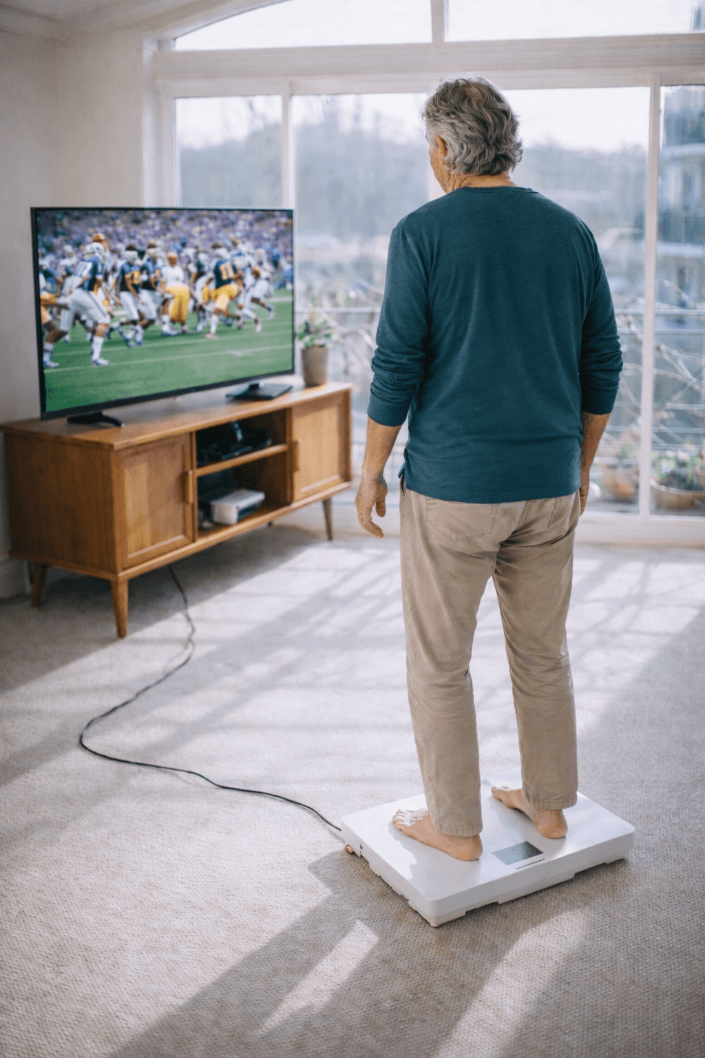 image1 Person standing on a Marodyne LiV low intensity vibration plate at home.